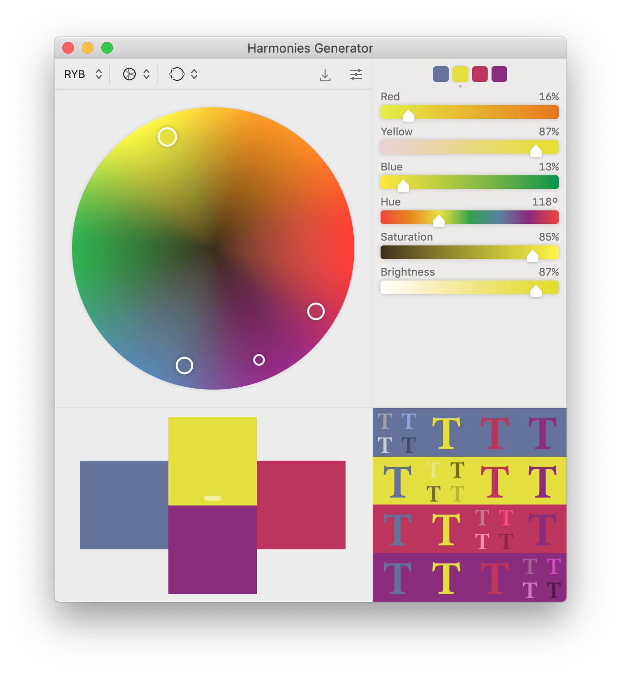 Swatch Book Editor - Generate Harmonies with Color Wheel
